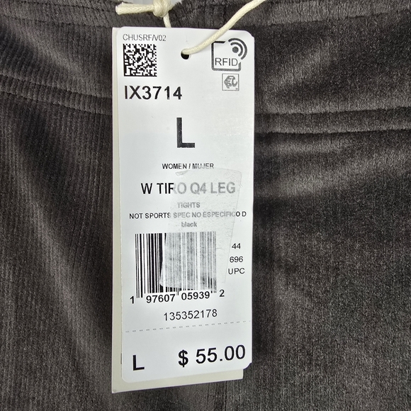 NWT adidas Women's Tiro3-Stripes Velour Flared Leggings Ribbed Dark Grey Size L - Picture 9 of 12